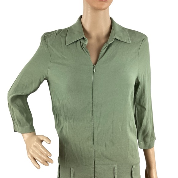 Monrow Crepe Zip Romper Green Utility Pocket 3/4 Sleeve Size Small - Picture 2 of 7
